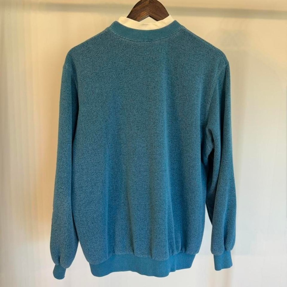 Bon Worth Blue Crewneck with Purple Embroidered Flower Sweater Size XL Vintage - Picture 4 of 8